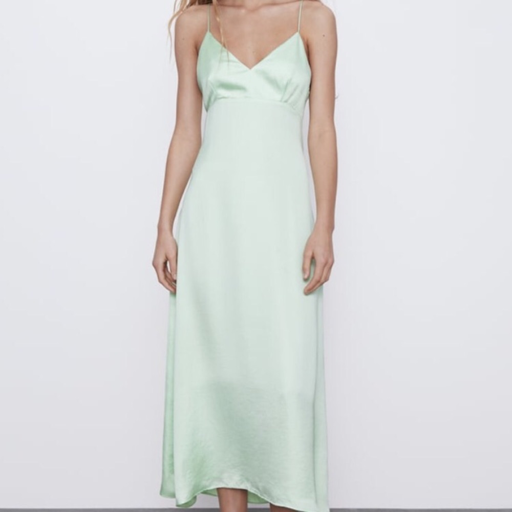 Mint green silk dress